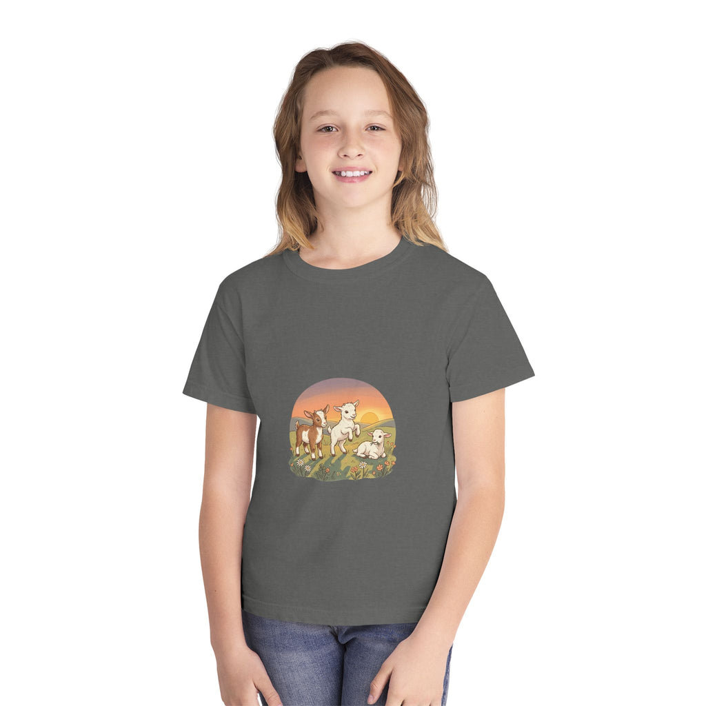 Goat Sunset Kids Tee | Baby Goats Illustration, Pastel Mint