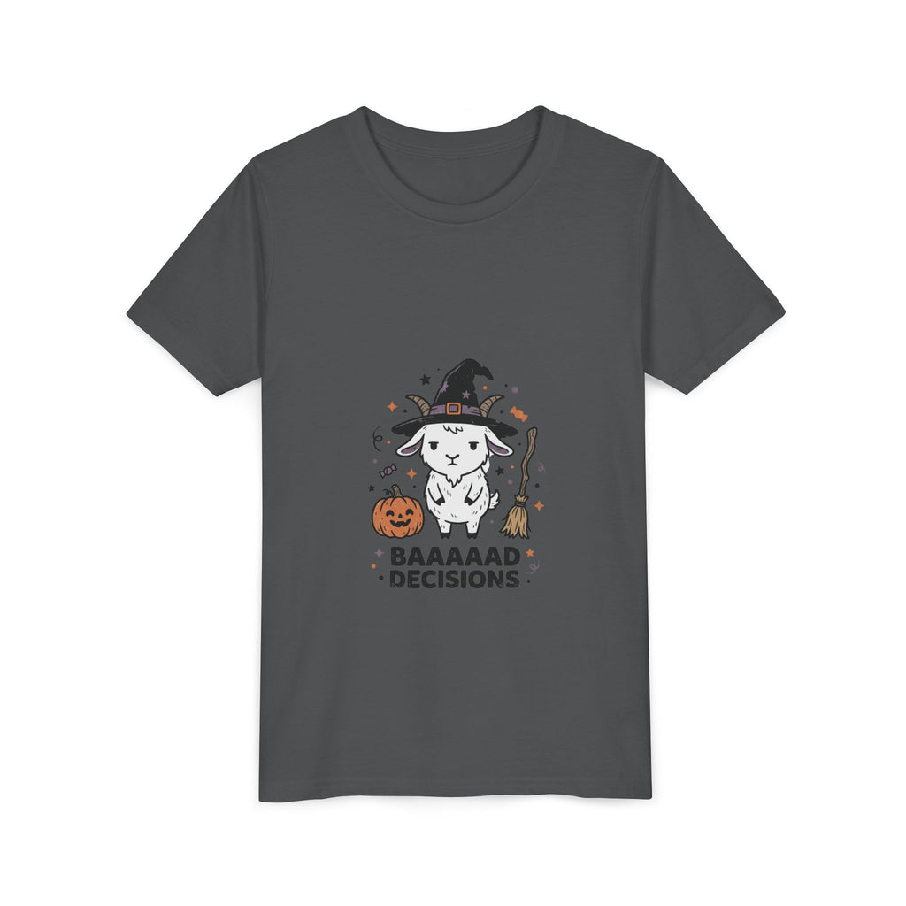 Kids Halloween Tee — 'Baaaad Decisions' Witch Sheep Graphic