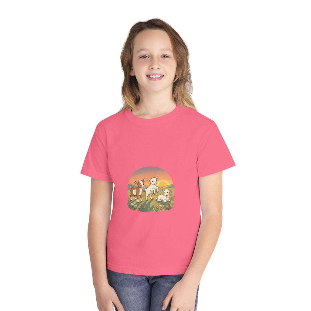 Goat Sunset Kids Tee | Baby Goats Illustration, Pastel Mint