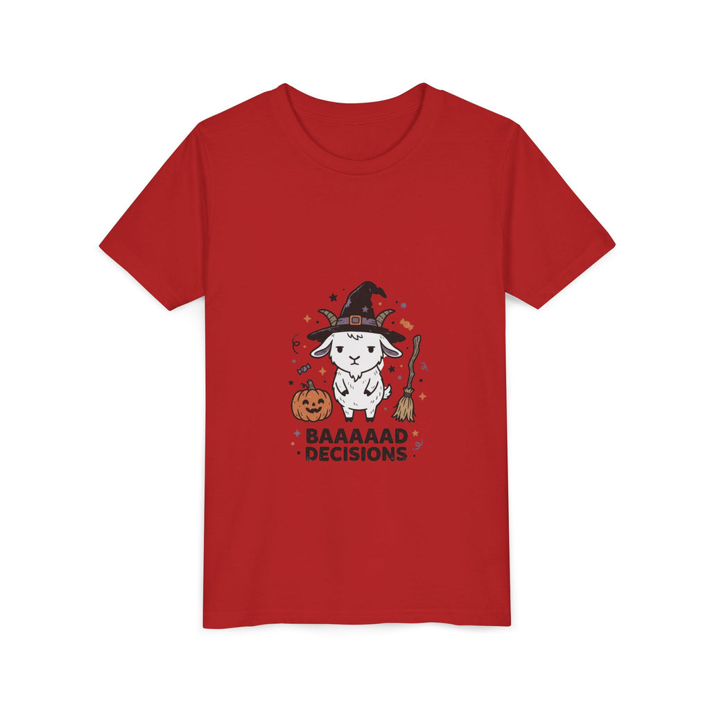 Kids Halloween Tee — 'Baaaad Decisions' Witch Sheep Graphic