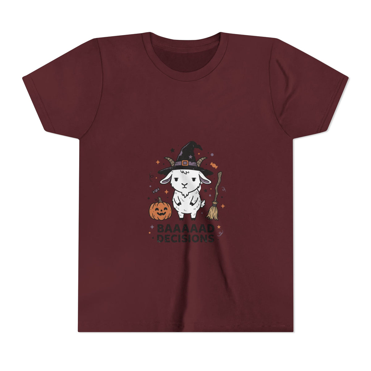Kids Halloween Tee — 'Baaaad Decisions' Witch Sheep Graphic