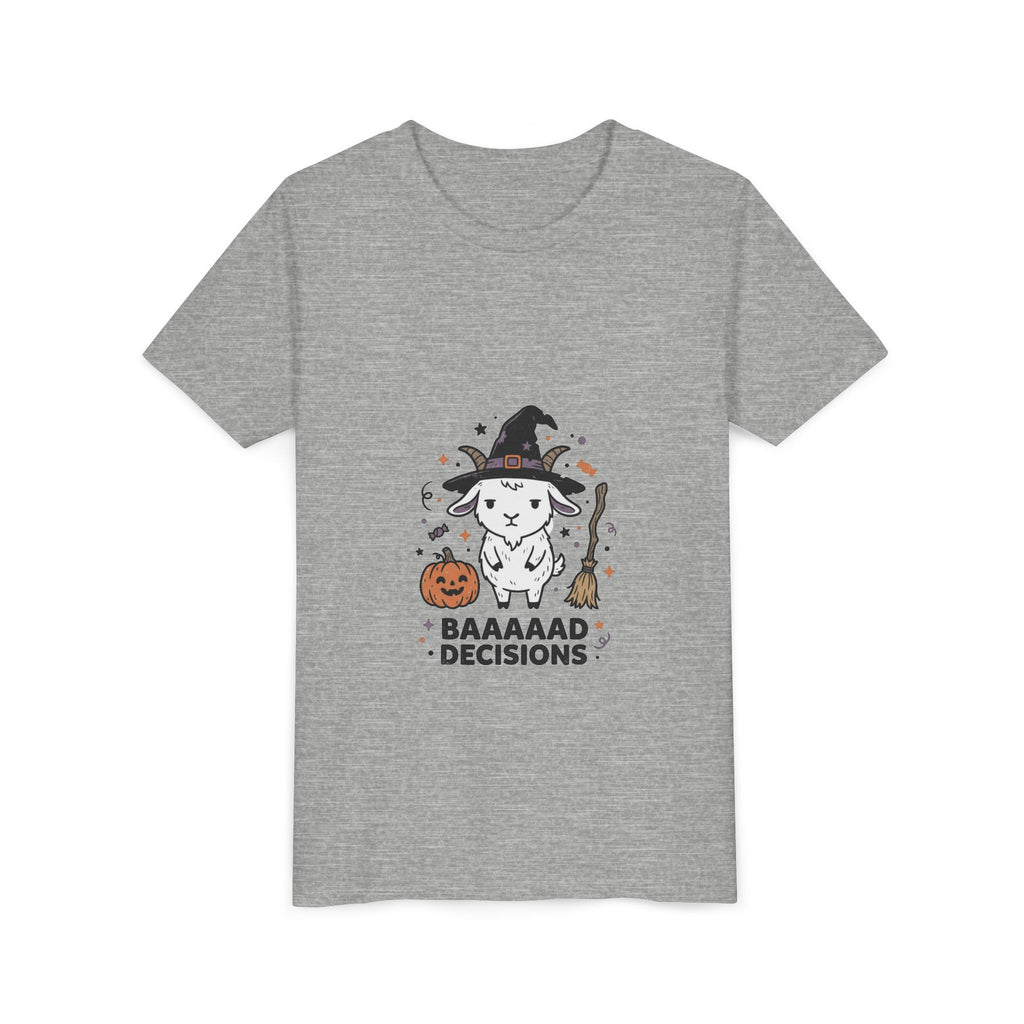 Kids Halloween Tee — 'Baaaad Decisions' Witch Sheep Graphic