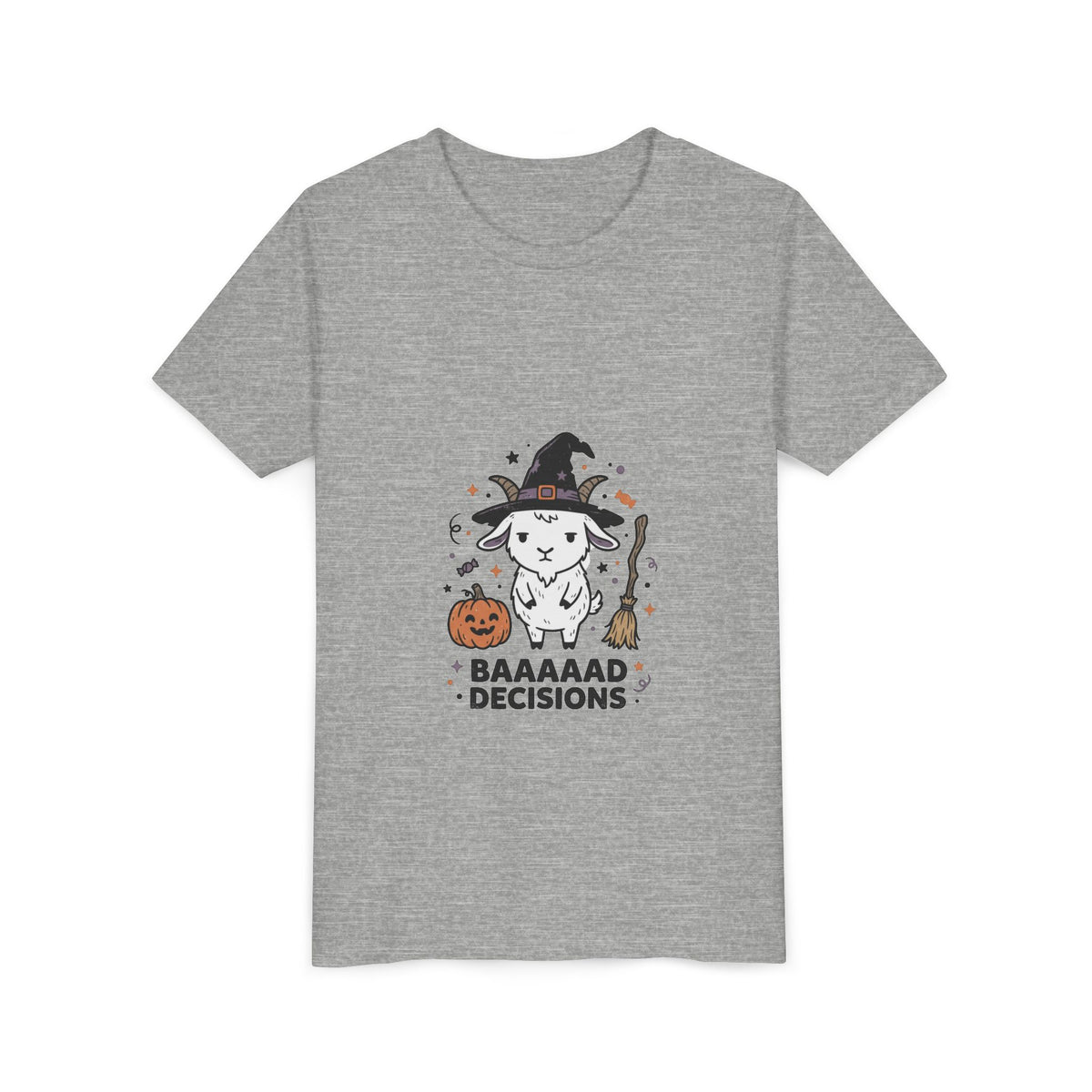 Kids Halloween Tee — 'Baaaad Decisions' Witch Sheep Graphic