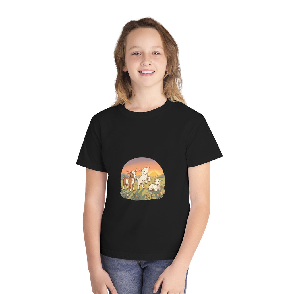 Goat Sunset Kids Tee | Baby Goats Illustration, Pastel Mint