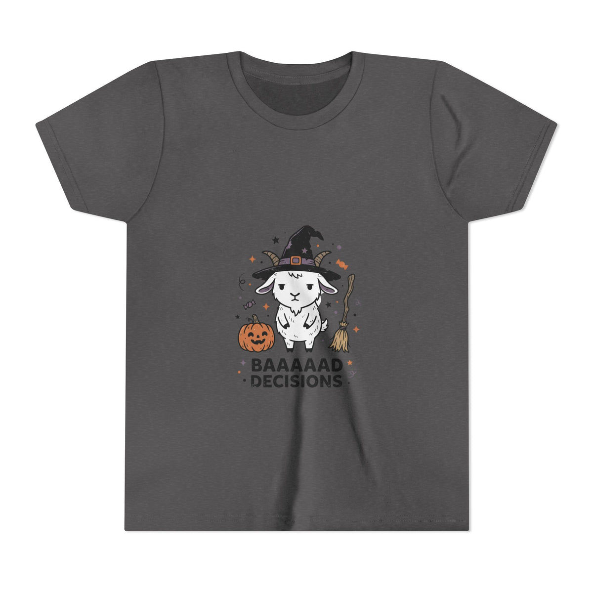 Kids Halloween Tee — 'Baaaad Decisions' Witch Sheep Graphic