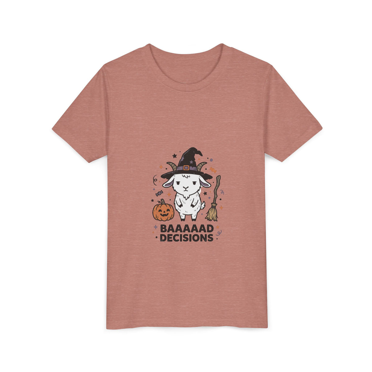 Kids Halloween Tee — 'Baaaad Decisions' Witch Sheep Graphic