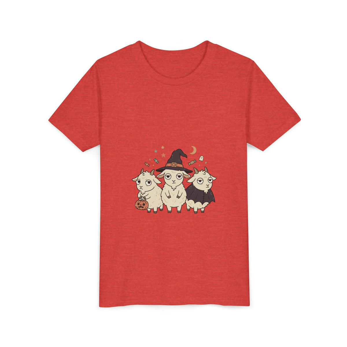 Youth Tee — Cute Halloween Goats Graphic Tee (Witch Hat, Pumpkin)