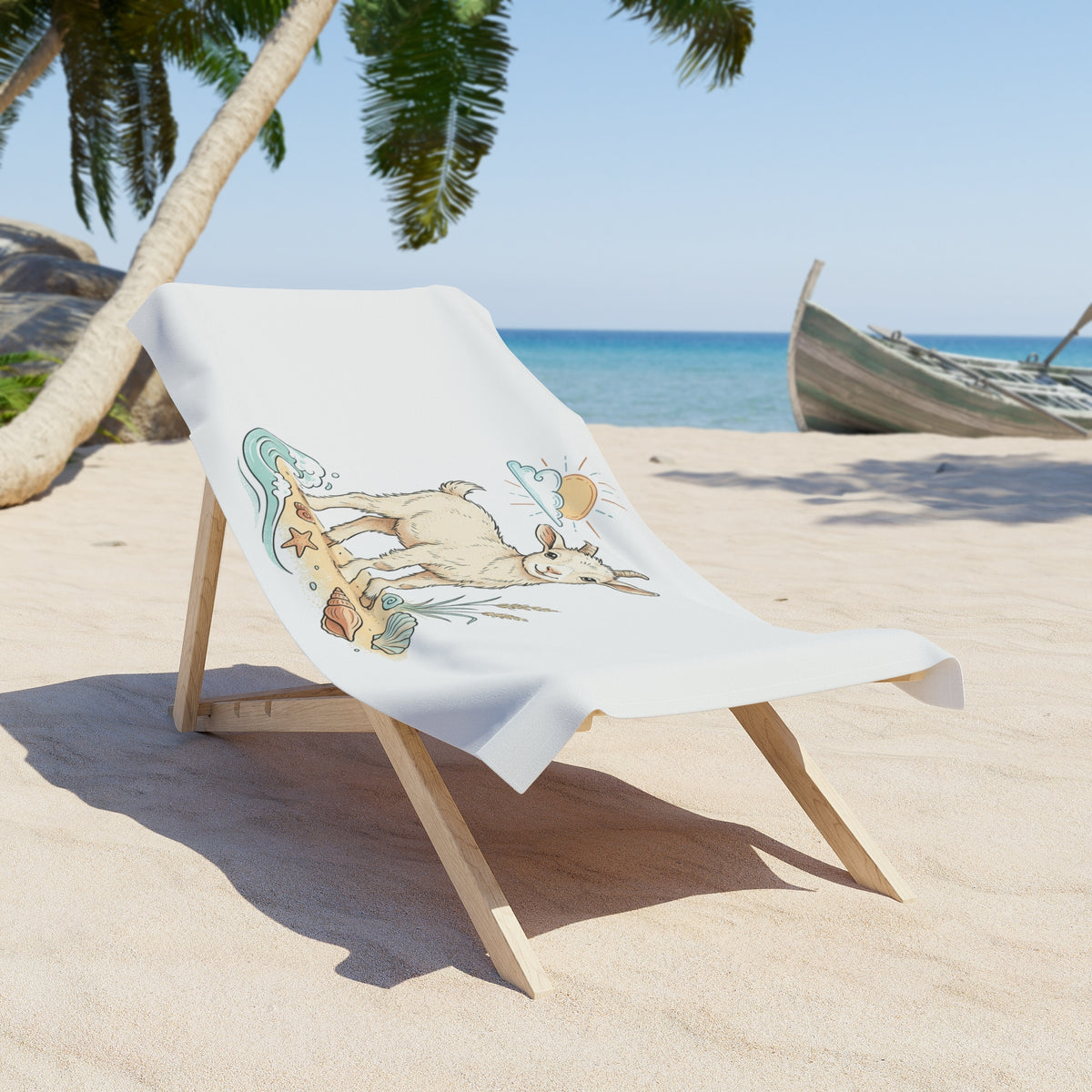 Goat Beach Towel — Cute Baby Goat Seashore Design