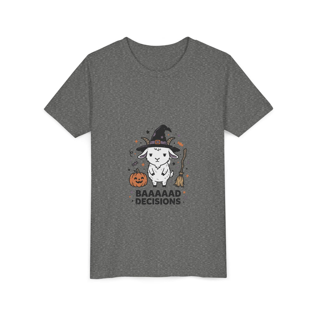 Kids Halloween Tee — 'Baaaad Decisions' Witch Sheep Graphic