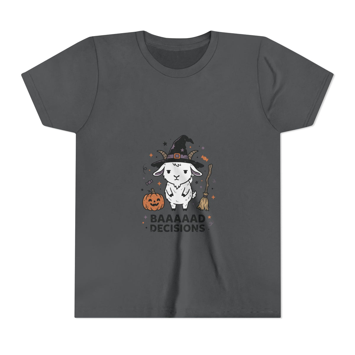 Kids Halloween Tee — 'Baaaad Decisions' Witch Sheep Graphic
