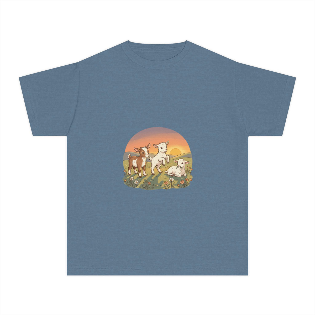 Goat Sunset Kids Tee | Baby Goats Illustration, Pastel Mint