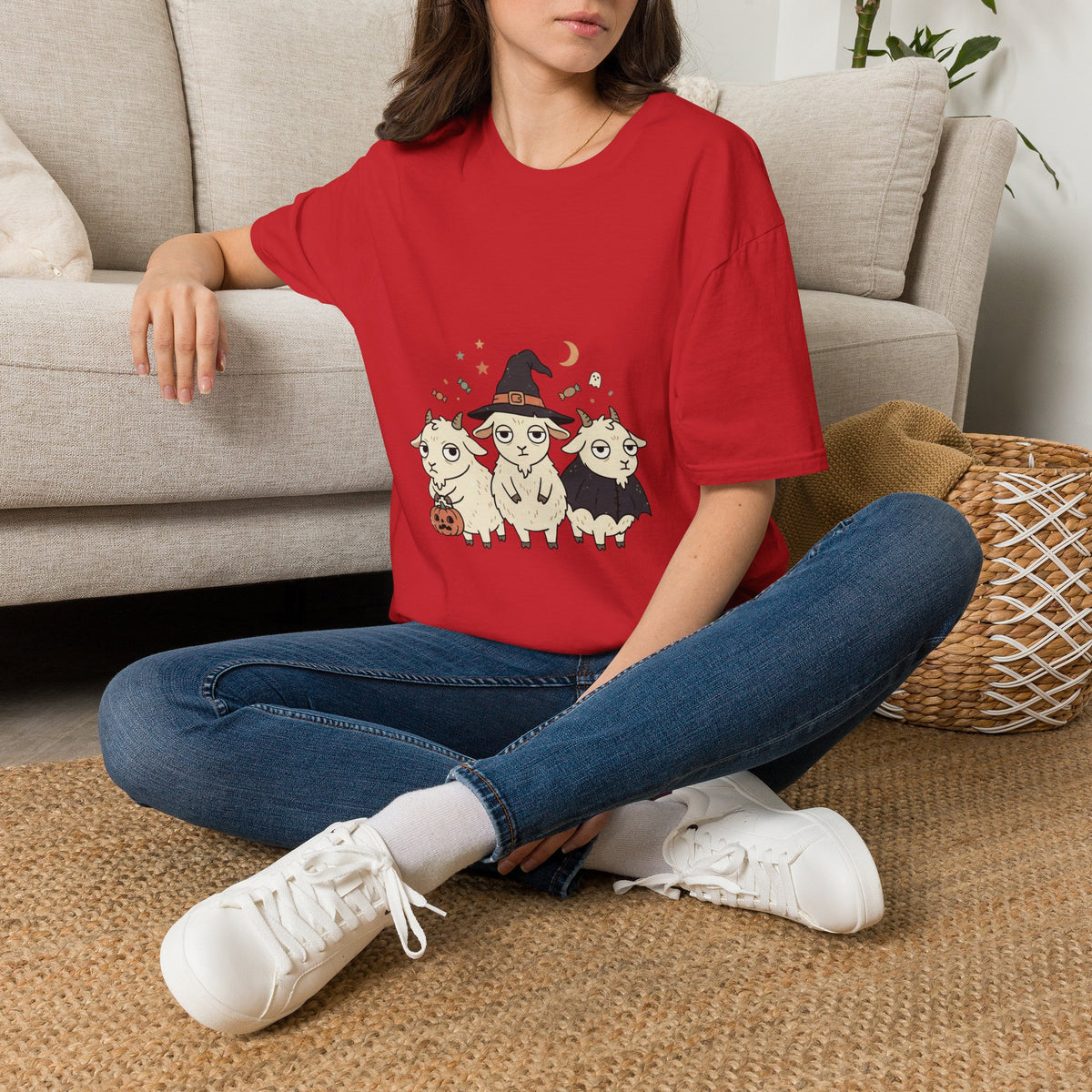 Cute Halloween Goats T-Shirt — Goats in Witch Hats Halloween Tee