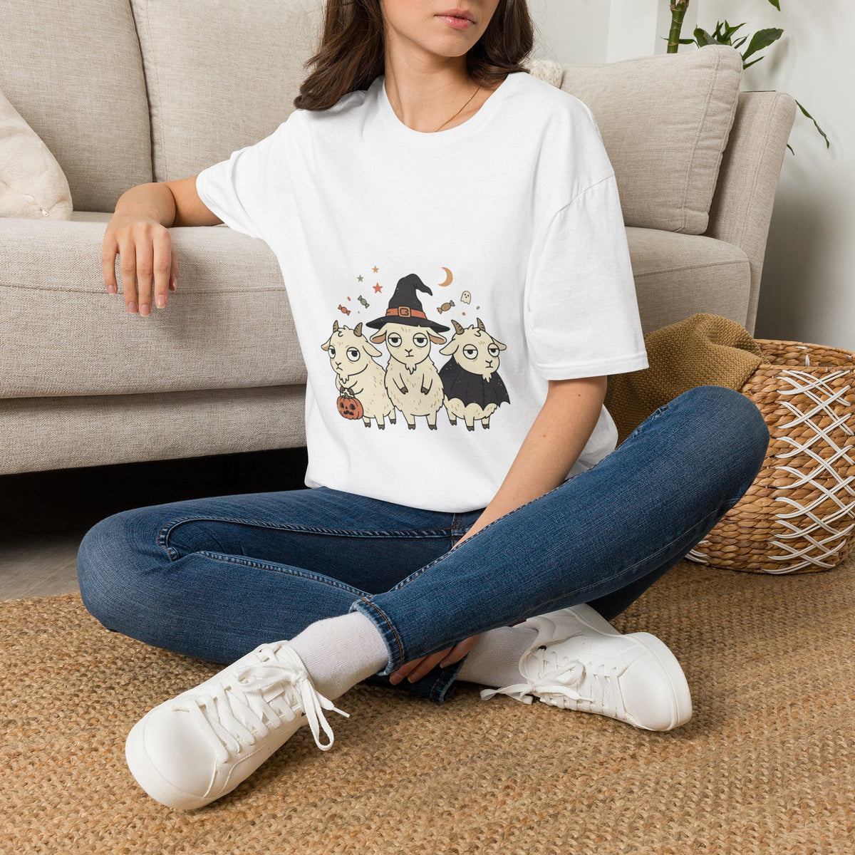 Cute Halloween Goats T-Shirt — Goats in Witch Hats Halloween Tee