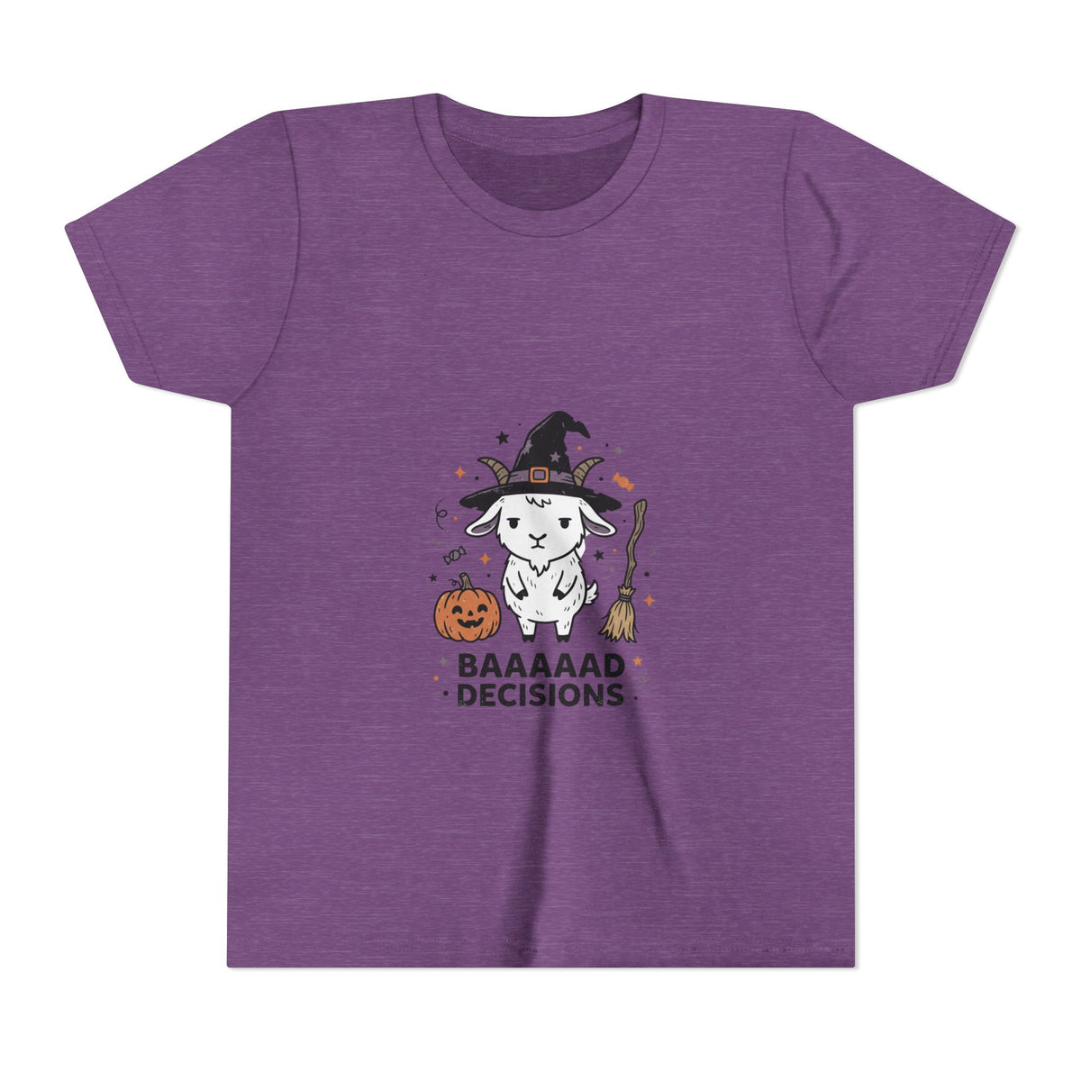 Kids Halloween Tee — 'Baaaad Decisions' Witch Sheep Graphic
