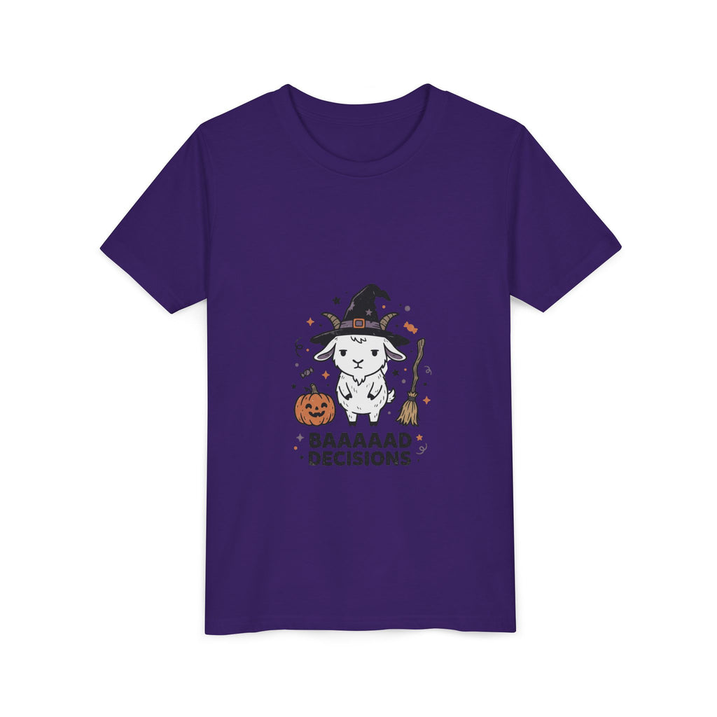 Kids Halloween Tee — 'Baaaad Decisions' Witch Sheep Graphic