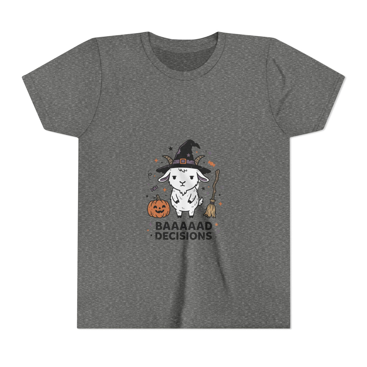 Kids Halloween Tee — 'Baaaad Decisions' Witch Sheep Graphic
