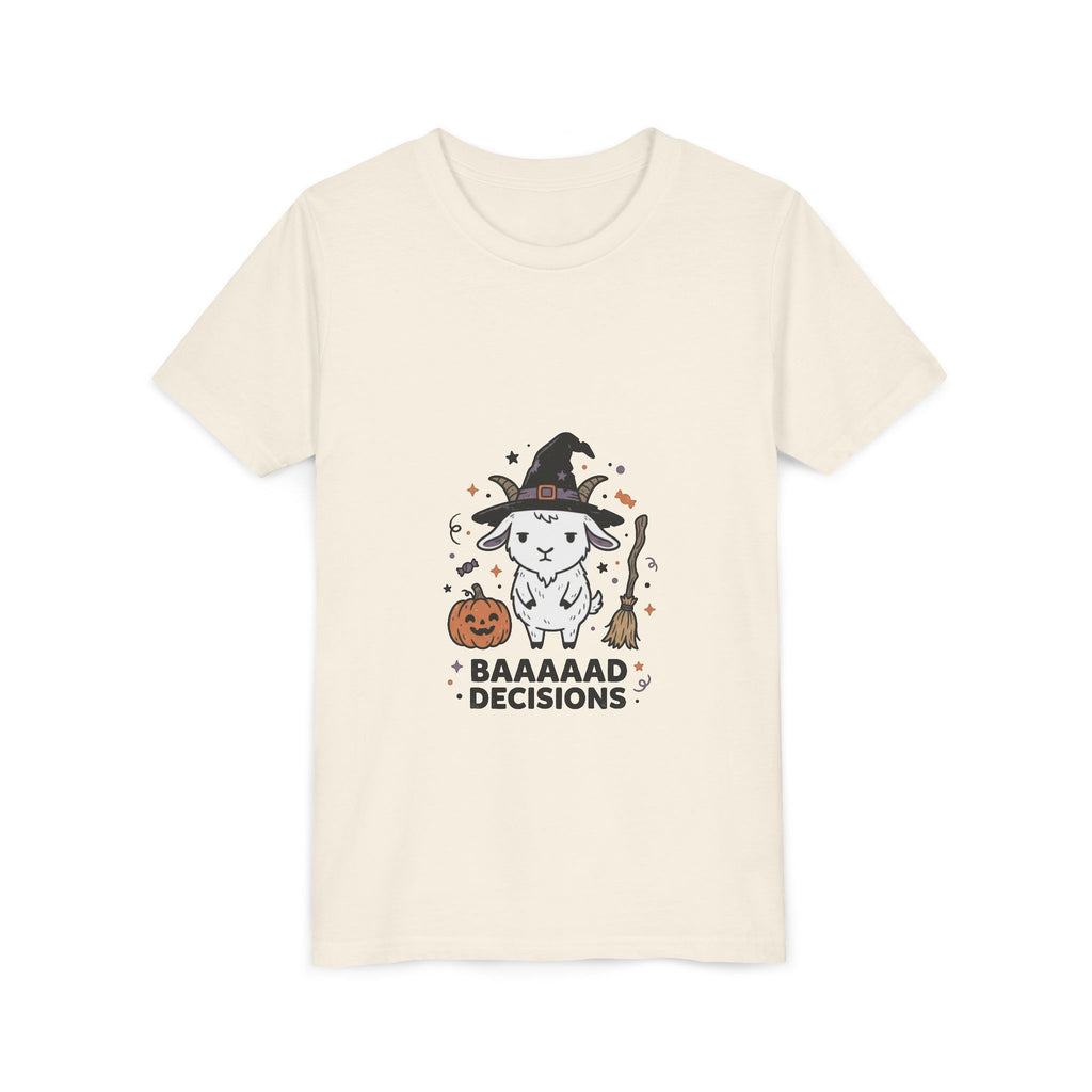 Kids Halloween Tee — 'Baaaad Decisions' Witch Sheep Graphic