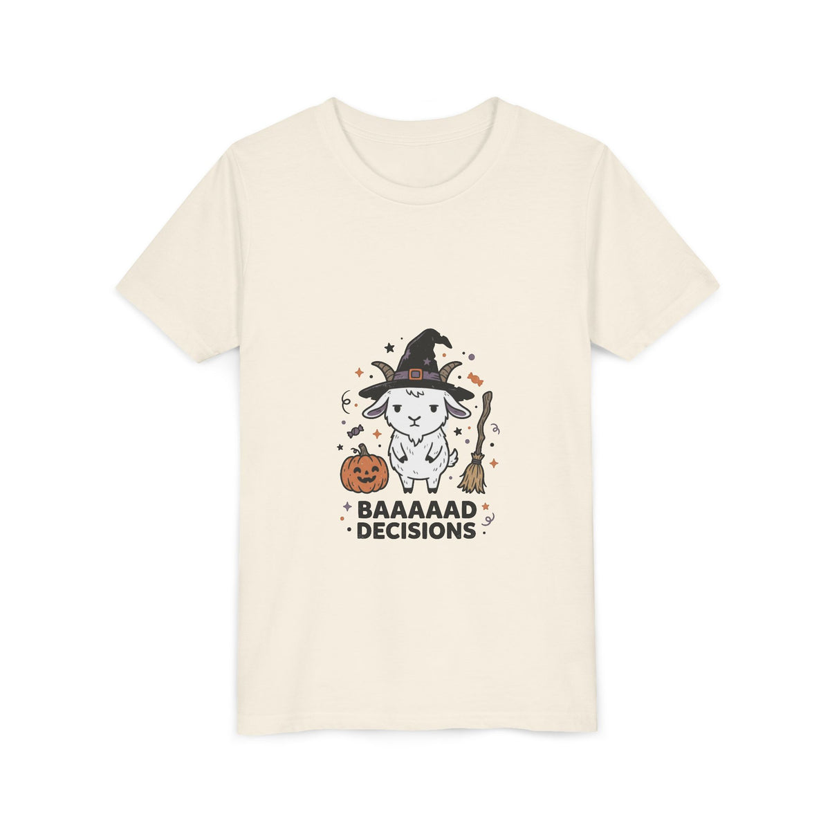 Kids Halloween Tee — 'Baaaad Decisions' Witch Sheep Graphic