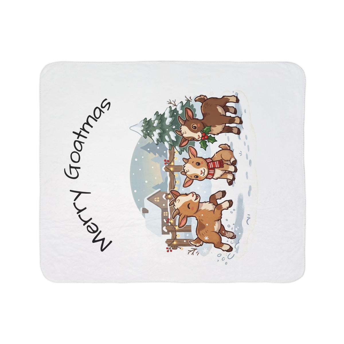 Merry Goatmas Fleece Blanket | Christmas Goats Holiday Sherpa Throw