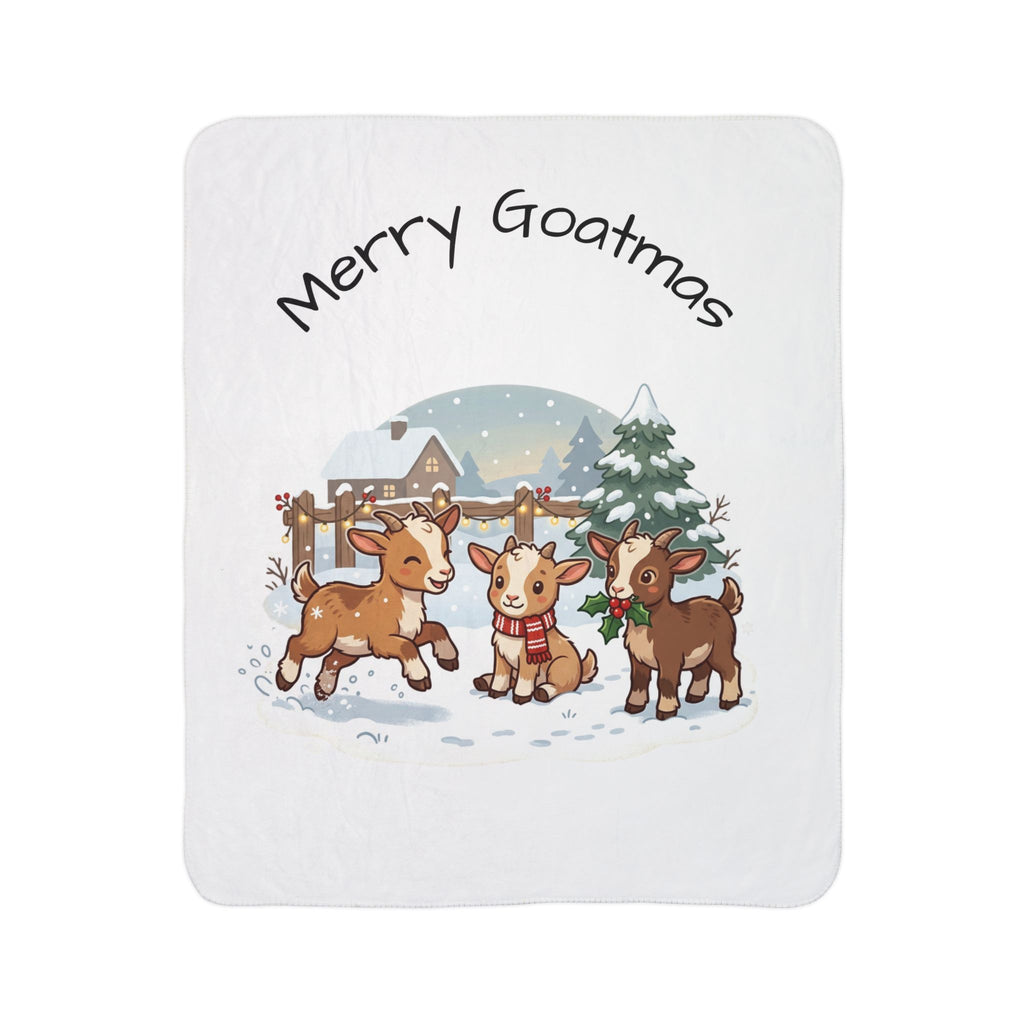 Merry Goatmas Fleece Blanket | Christmas Goats Holiday Sherpa Throw