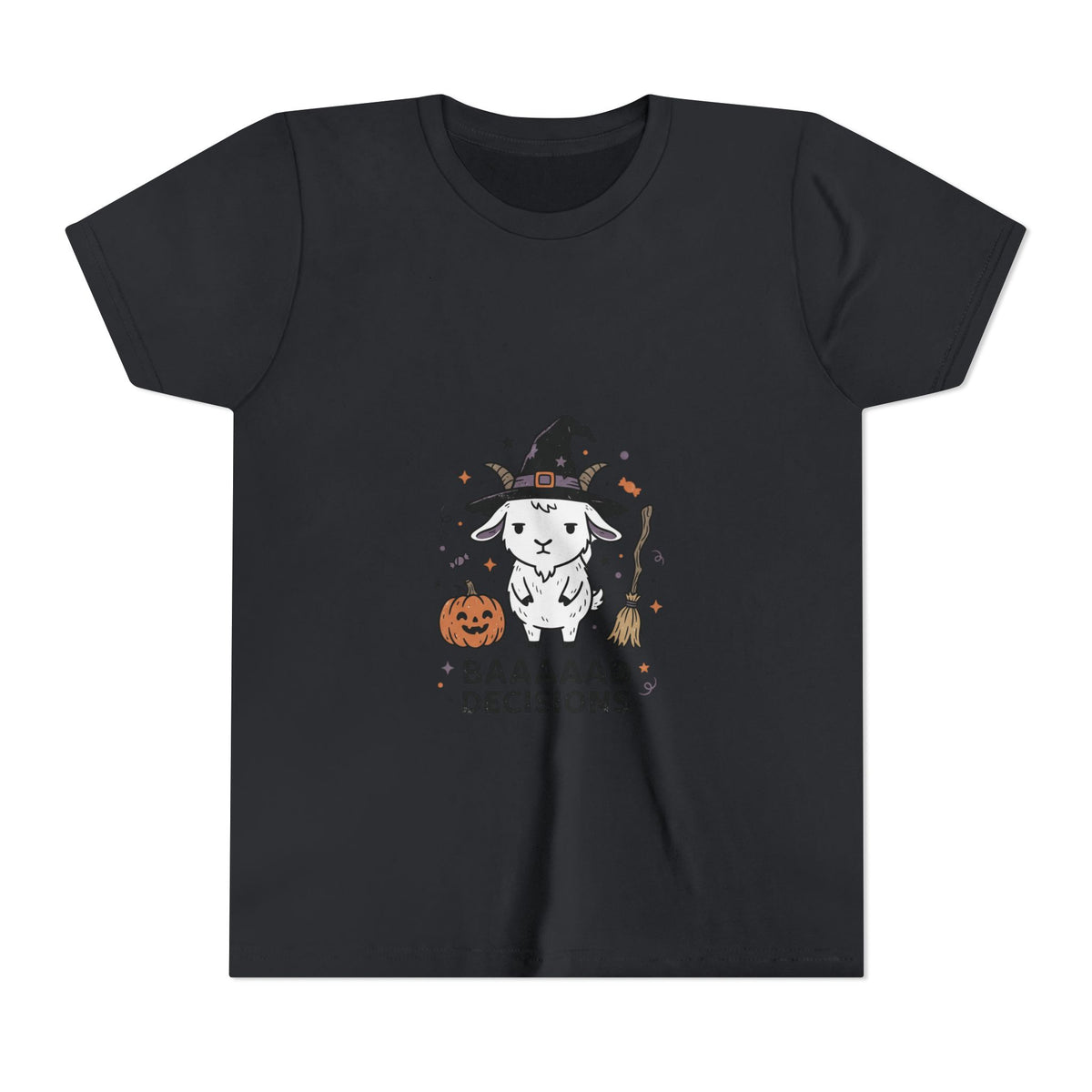 Kids Halloween Tee — 'Baaaad Decisions' Witch Sheep Graphic