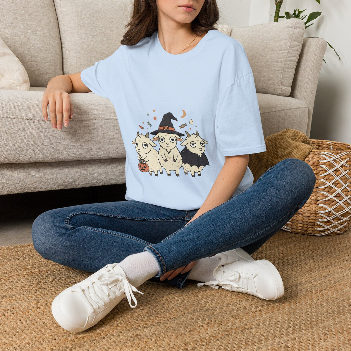 Cute Halloween Goats T-Shirt — Goats in Witch Hats Halloween Tee