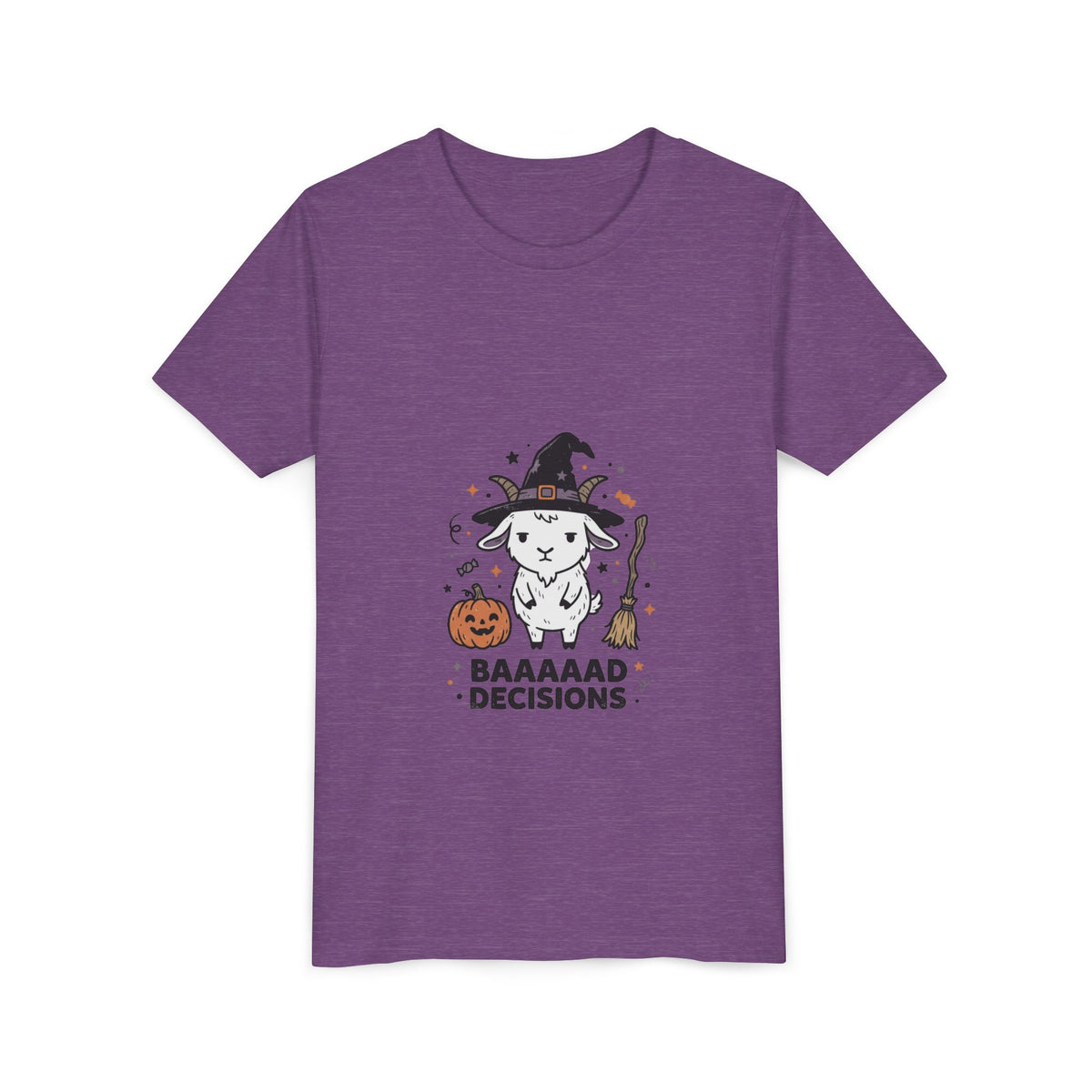 Kids Halloween Tee — 'Baaaad Decisions' Witch Sheep Graphic