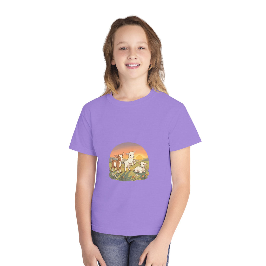 Goat Sunset Kids Tee | Baby Goats Illustration, Pastel Mint