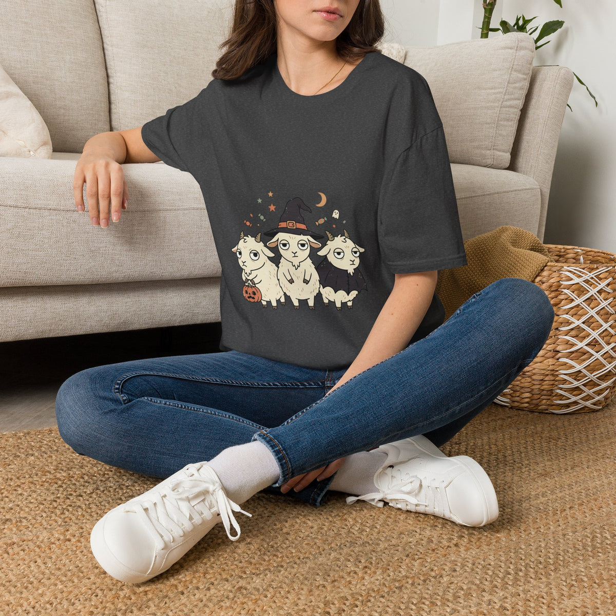 Cute Halloween Goats T-Shirt — Goats in Witch Hats Halloween Tee