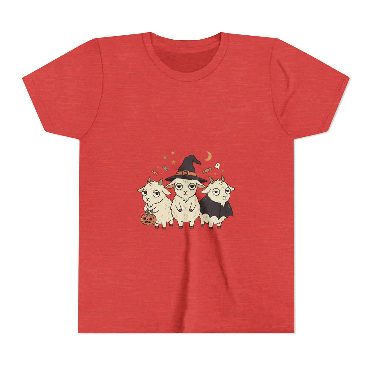 Youth Tee — Cute Halloween Goats Graphic Tee (Witch Hat, Pumpkin)