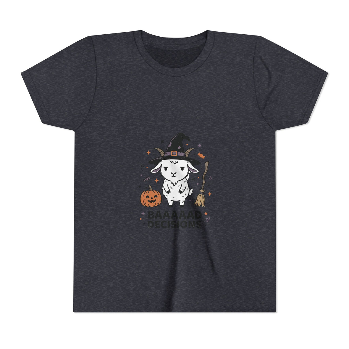 Kids Halloween Tee — 'Baaaad Decisions' Witch Sheep Graphic