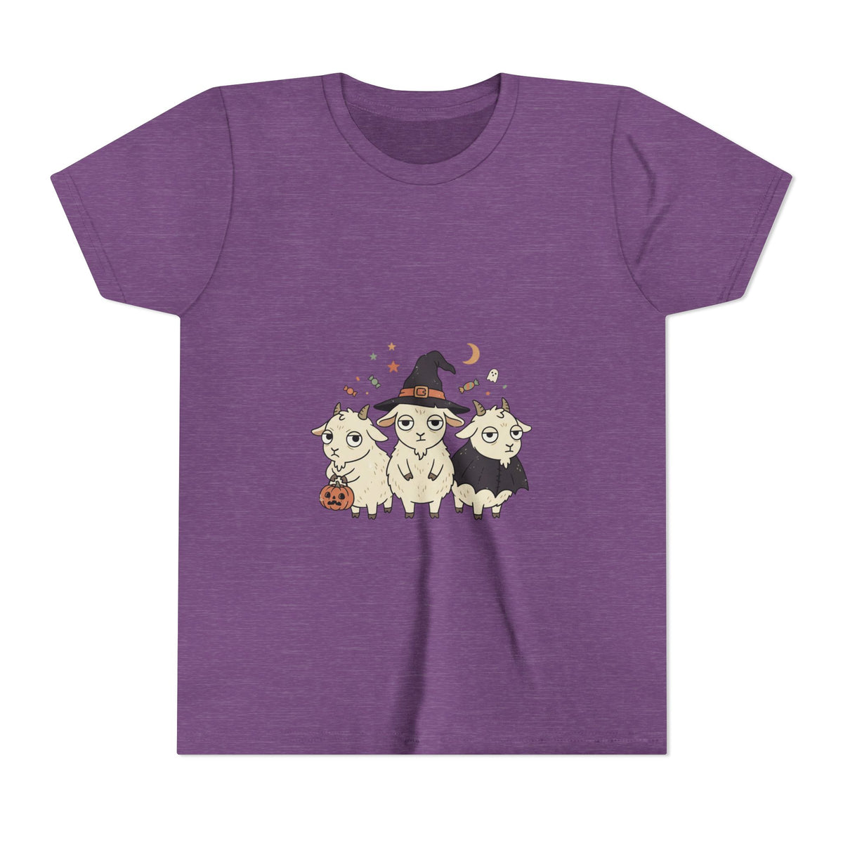 Youth Tee — Cute Halloween Goats Graphic Tee (Witch Hat, Pumpkin)