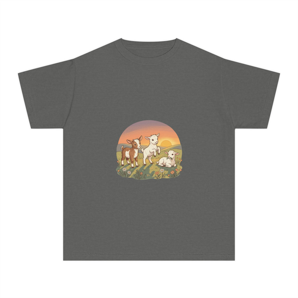 Goat Sunset Kids Tee | Baby Goats Illustration, Pastel Mint