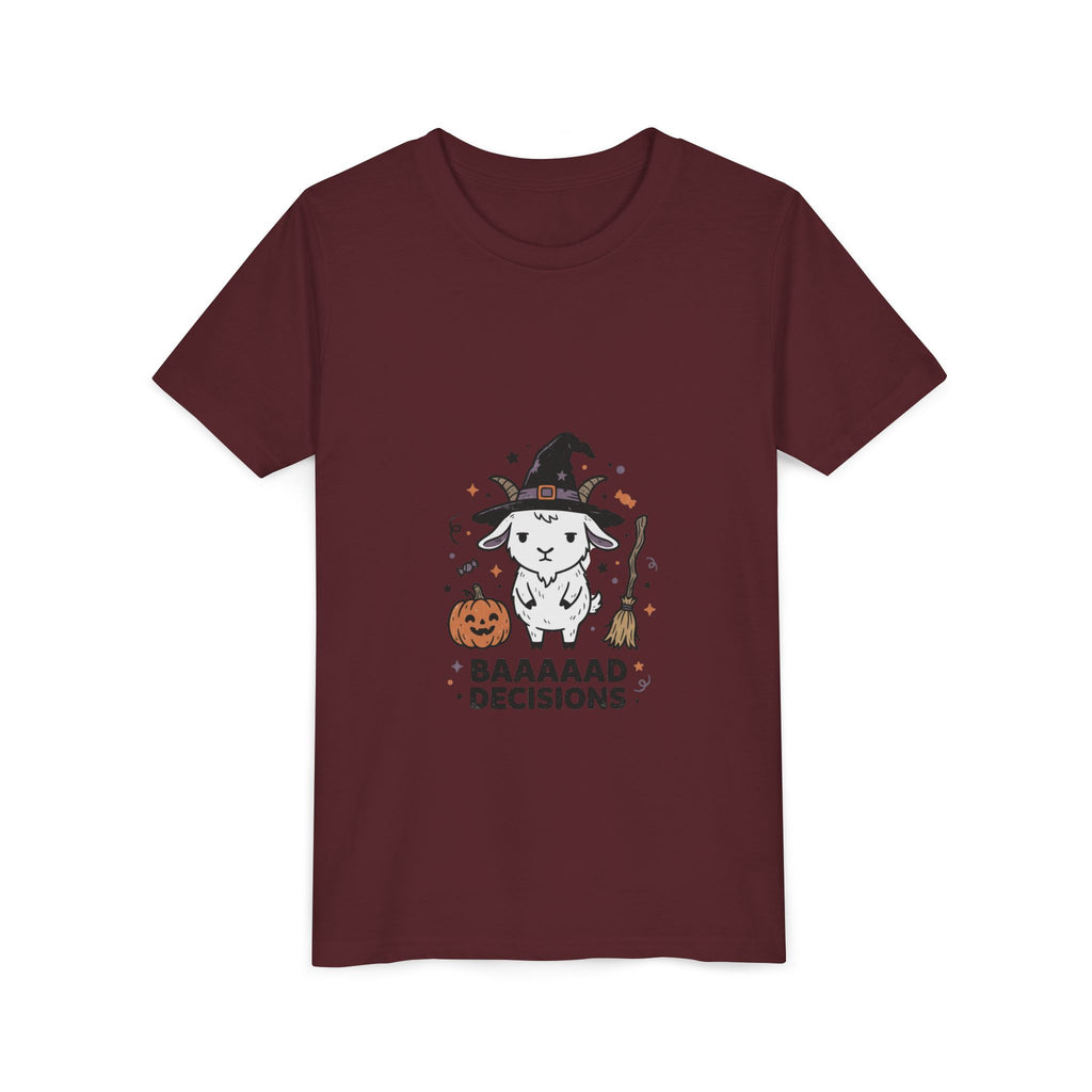 Kids Halloween Tee — 'Baaaad Decisions' Witch Sheep Graphic