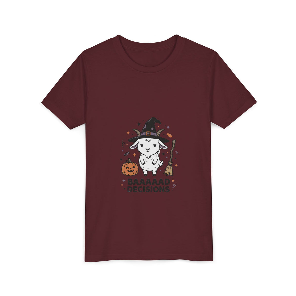 Kids Halloween Tee — 'Baaaad Decisions' Witch Sheep Graphic