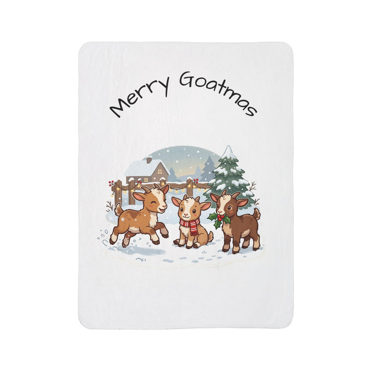Merry Goatmas Fleece Blanket | Christmas Goats Holiday Sherpa Throw