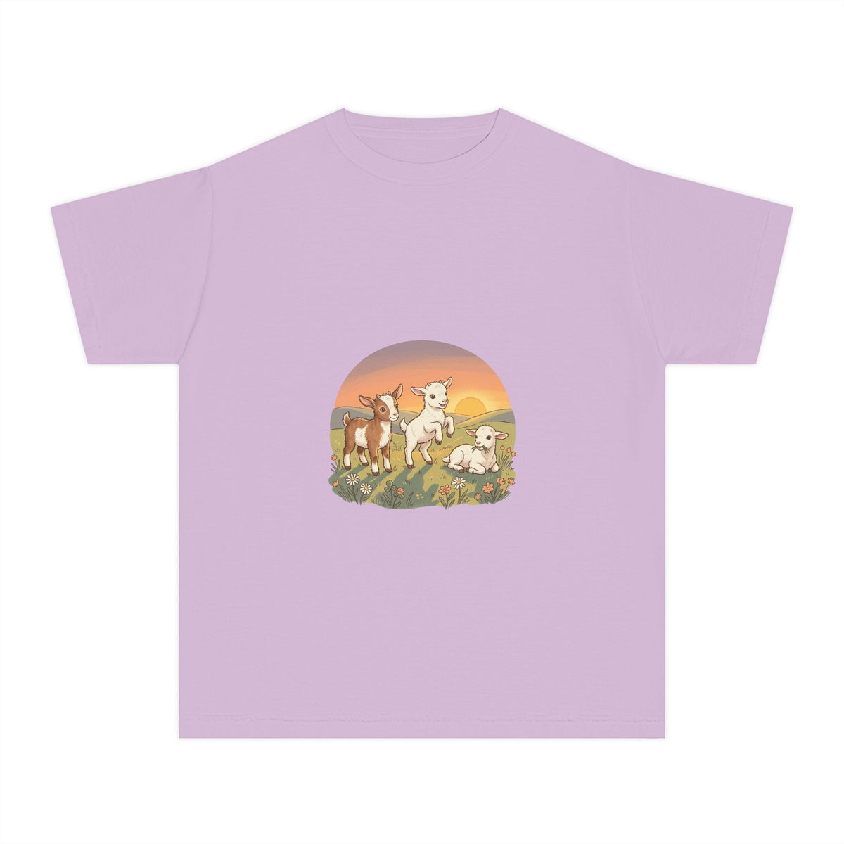 Goat Sunset Kids Tee | Baby Goats Illustration, Pastel Mint