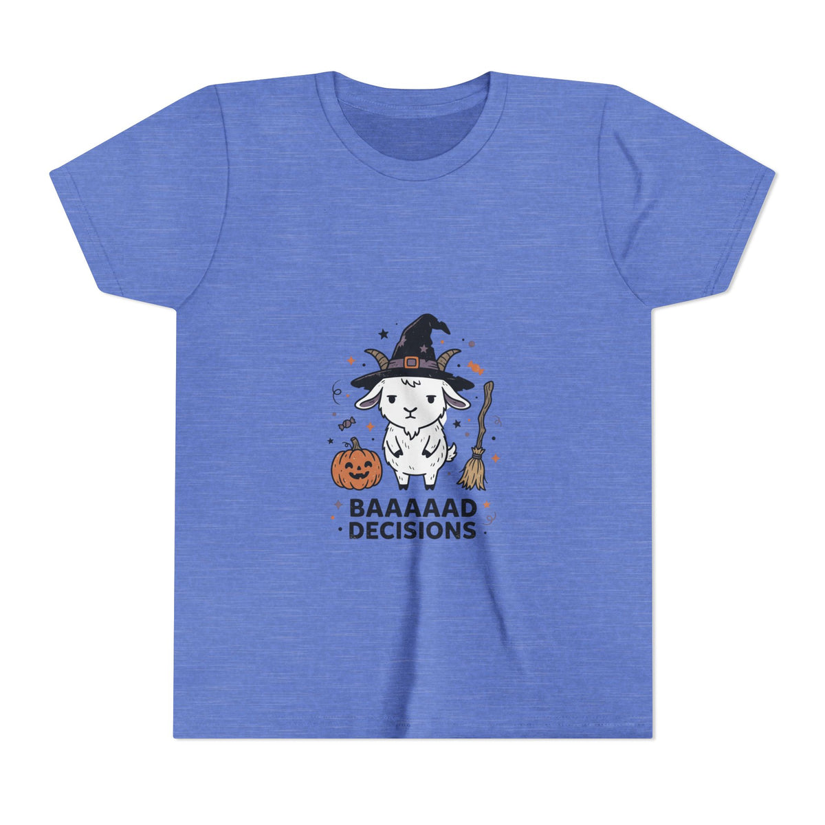 Kids Halloween Tee — 'Baaaad Decisions' Witch Sheep Graphic