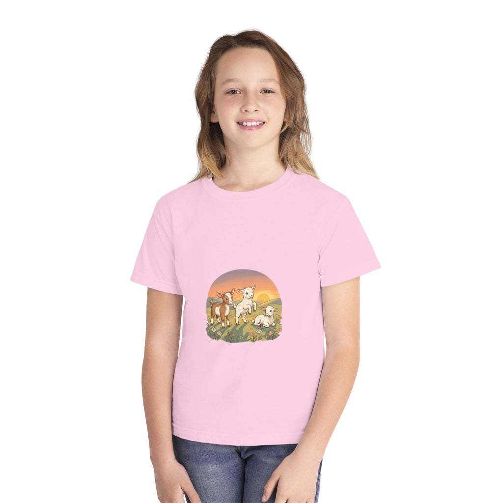 Goat Sunset Kids Tee | Baby Goats Illustration, Pastel Mint