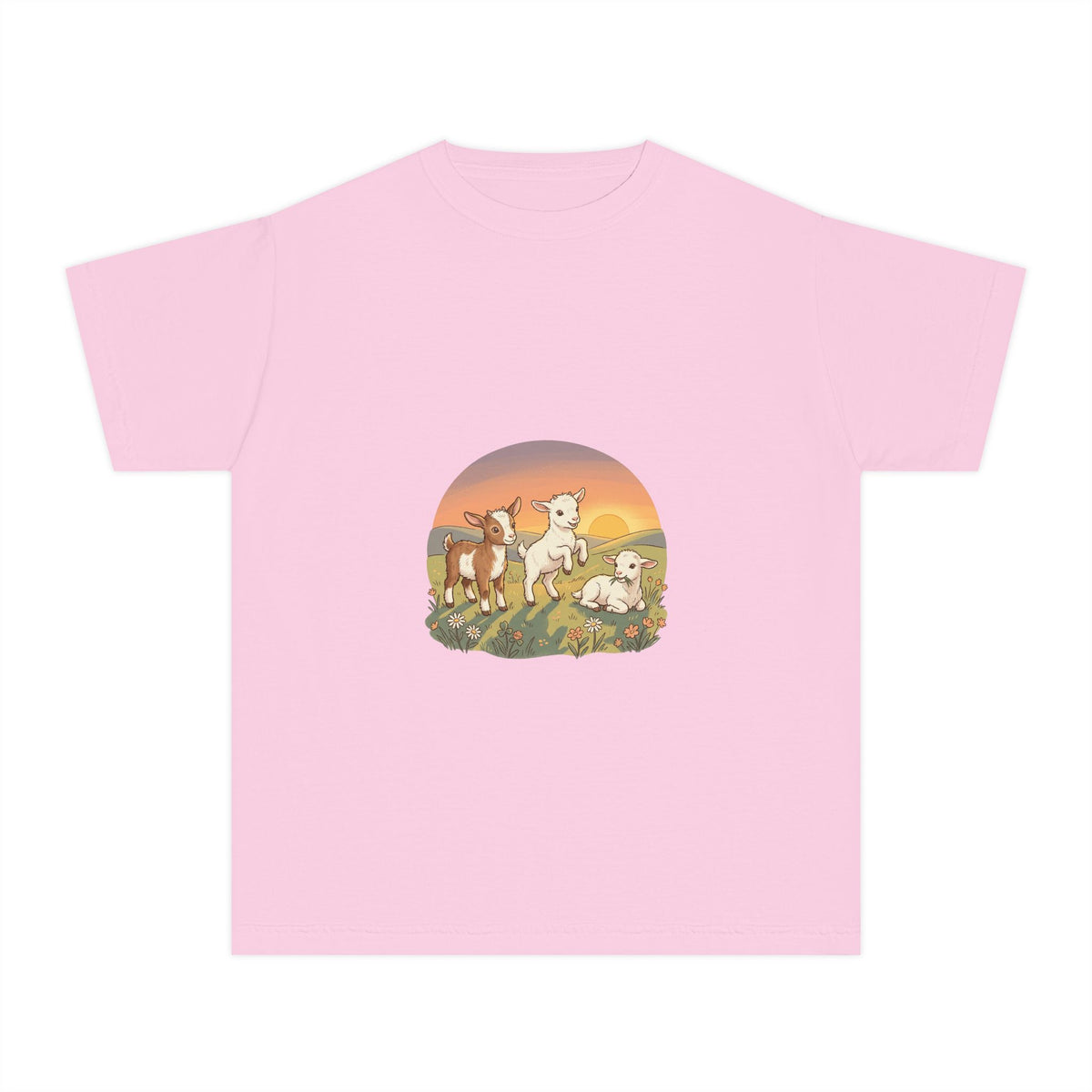 Goat Sunset Kids Tee | Baby Goats Illustration, Pastel Mint
