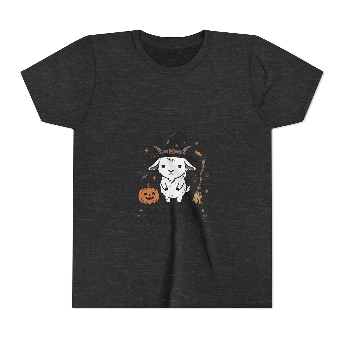 Kids Halloween Tee — 'Baaaad Decisions' Witch Sheep Graphic