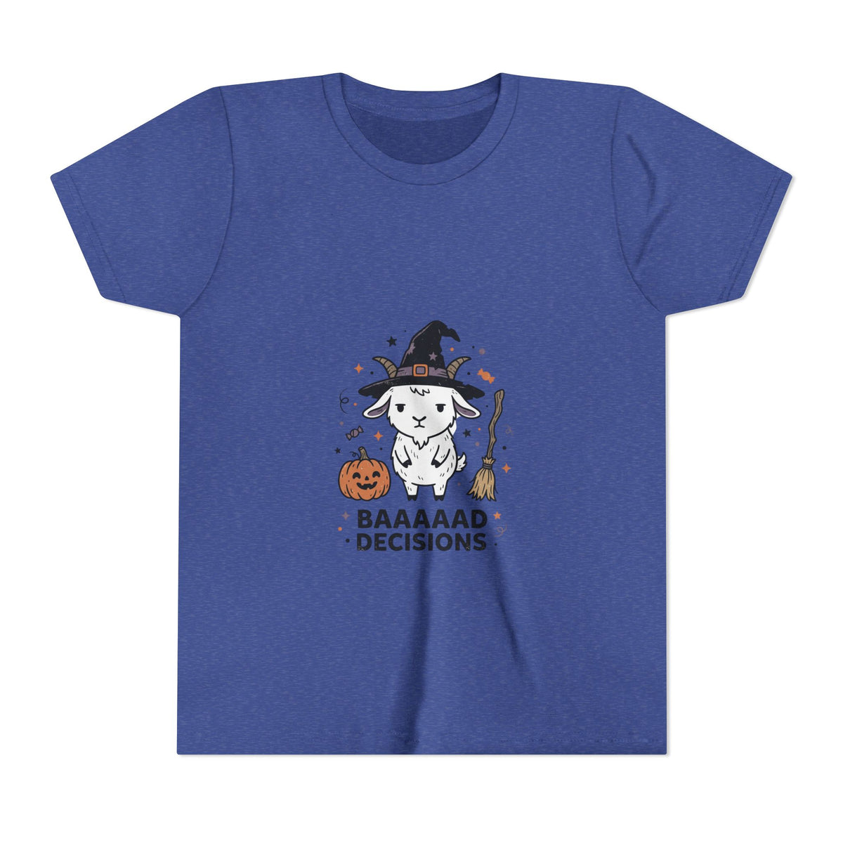 Kids Halloween Tee — 'Baaaad Decisions' Witch Sheep Graphic