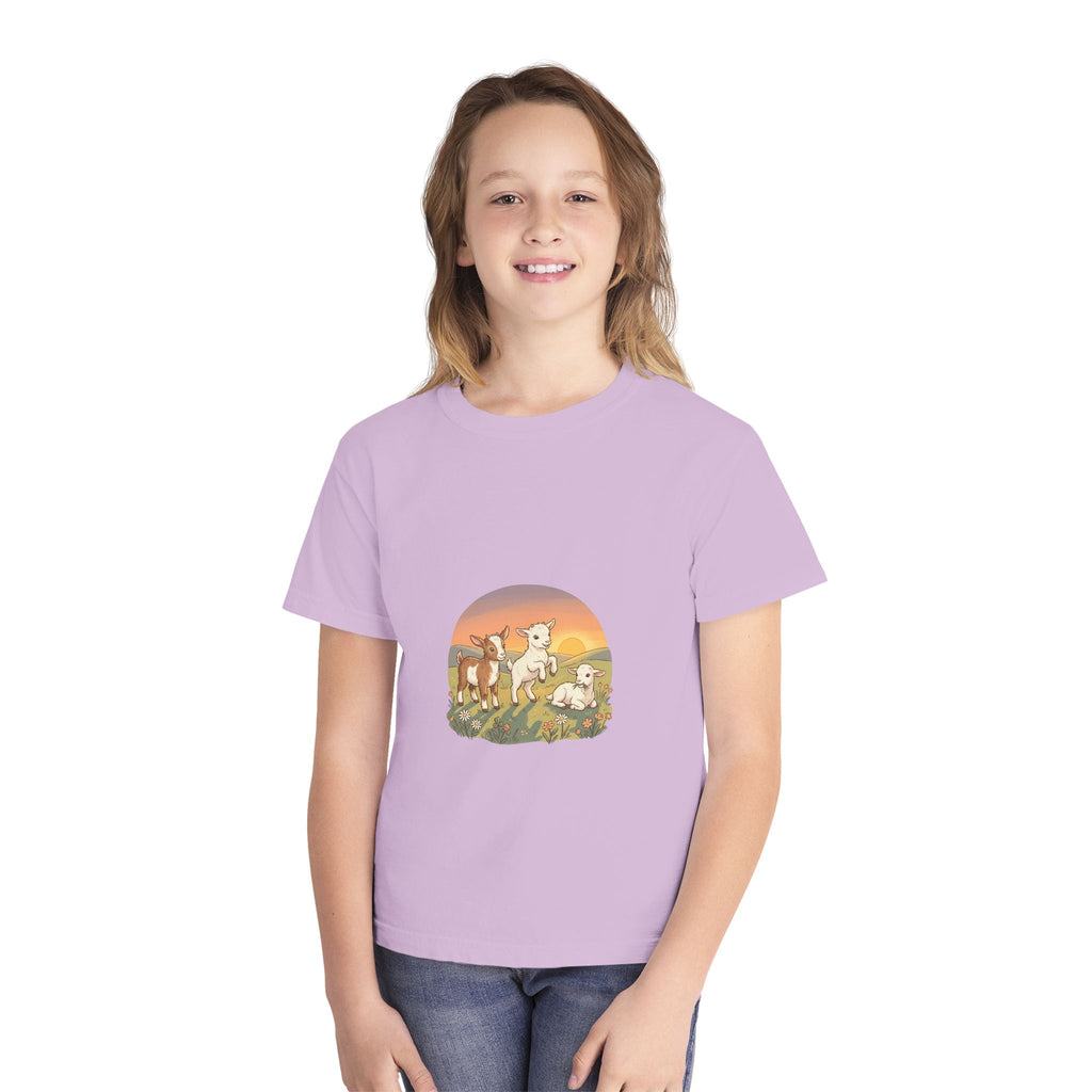 Goat Sunset Kids Tee | Baby Goats Illustration, Pastel Mint