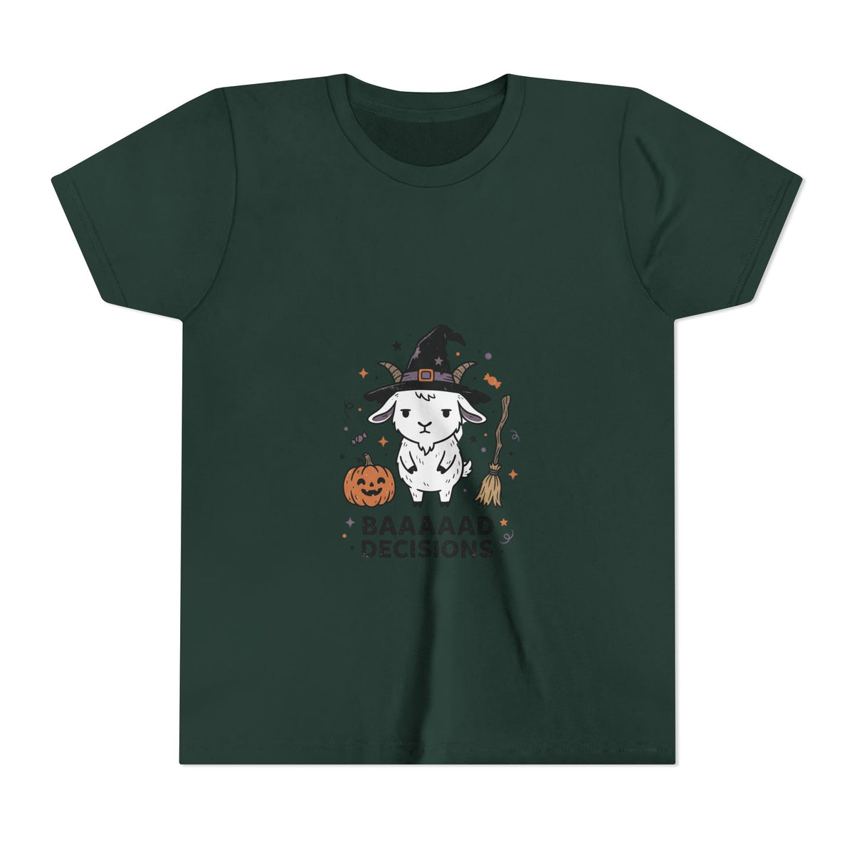 Kids Halloween Tee — 'Baaaad Decisions' Witch Sheep Graphic