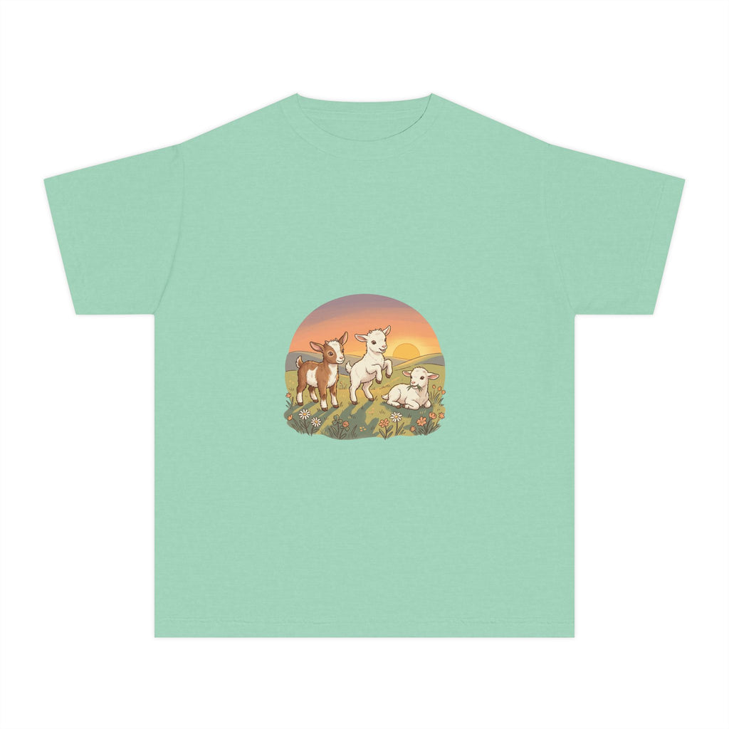 Goat Sunset Kids Tee | Baby Goats Illustration, Pastel Mint