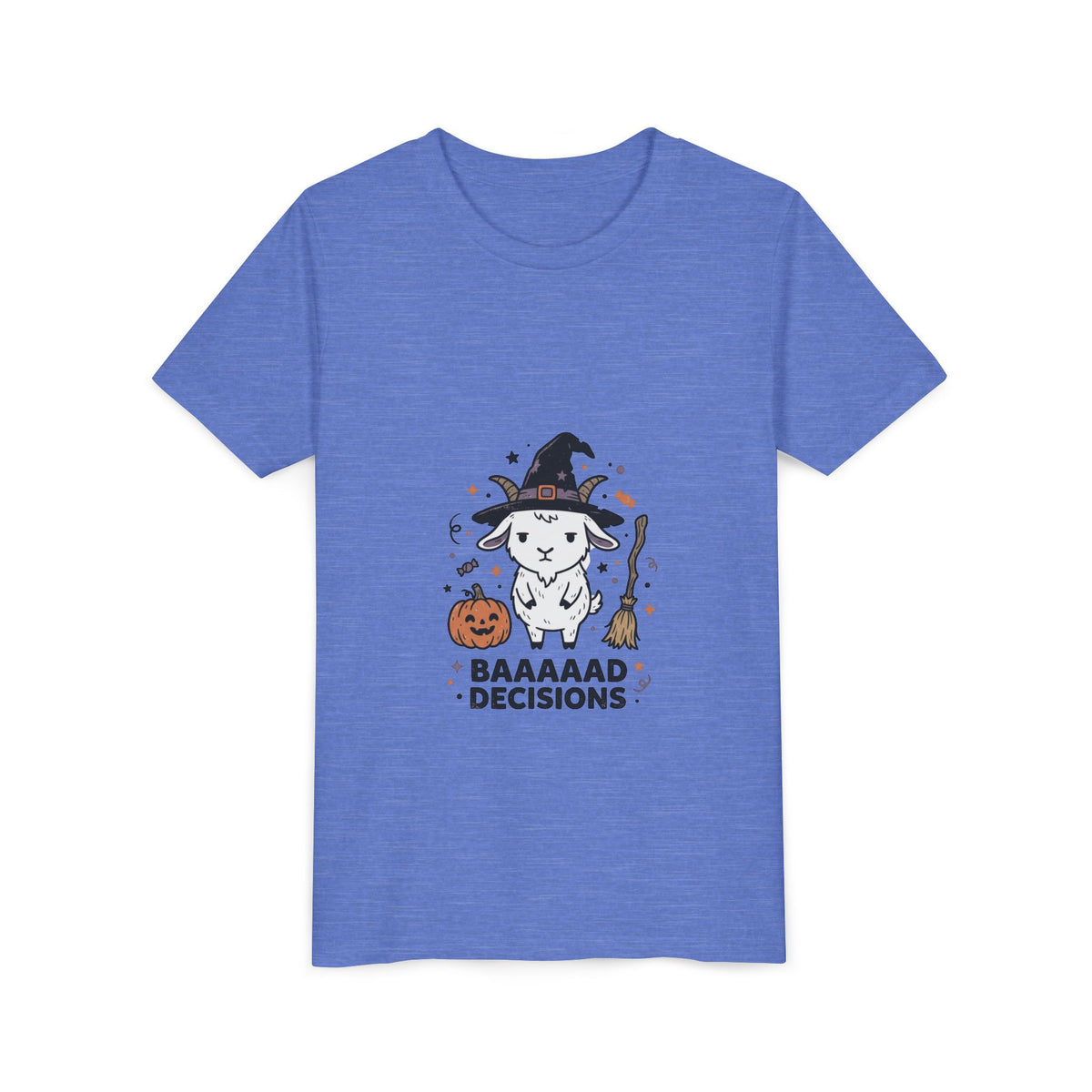 Kids Halloween Tee — 'Baaaad Decisions' Witch Sheep Graphic
