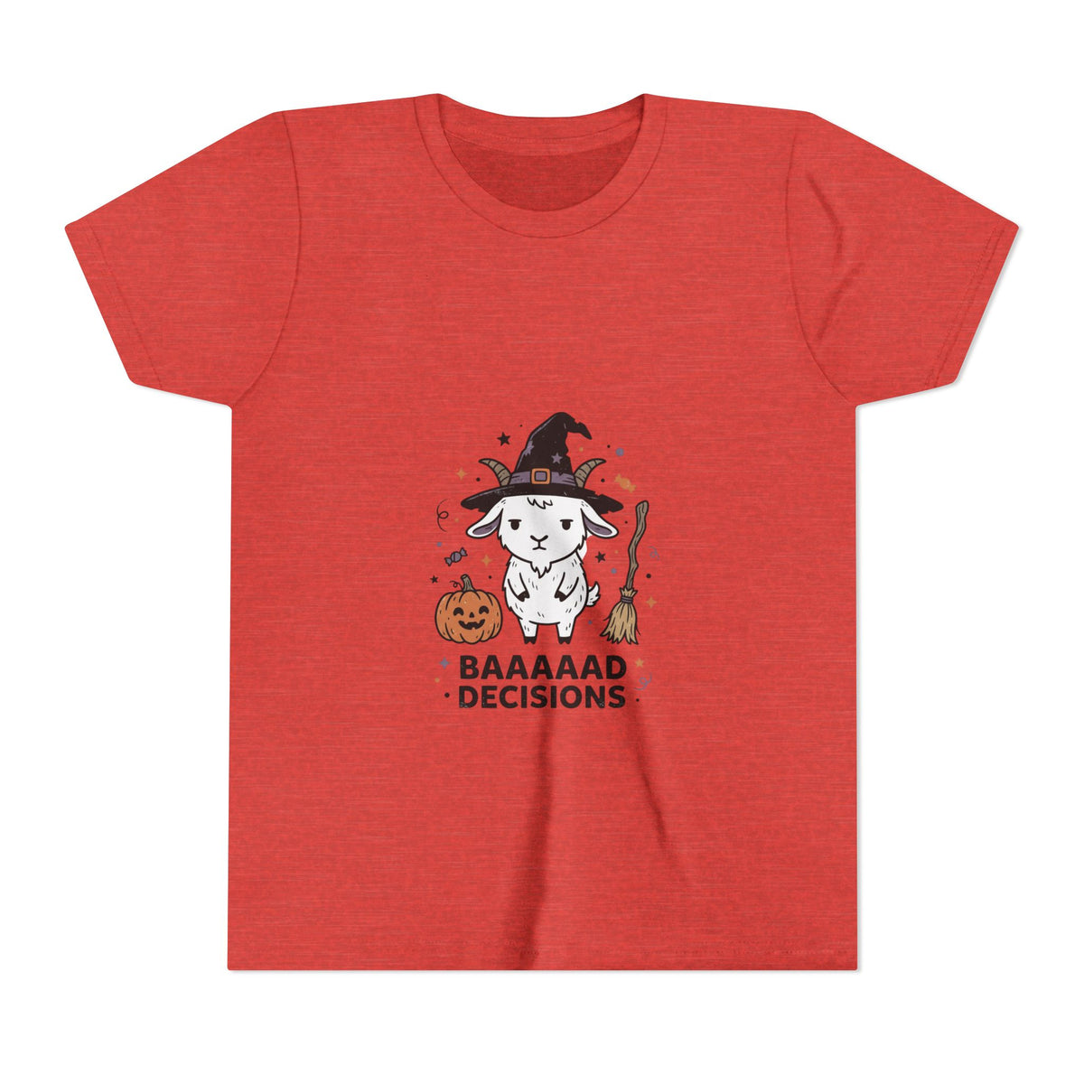 Kids Halloween Tee — 'Baaaad Decisions' Witch Sheep Graphic