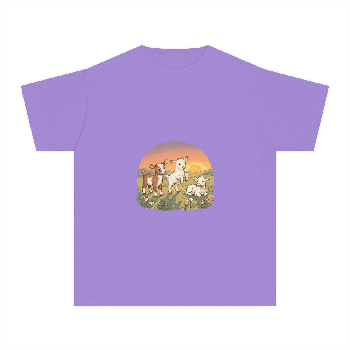 Goat Sunset Kids Tee | Baby Goats Illustration, Pastel Mint