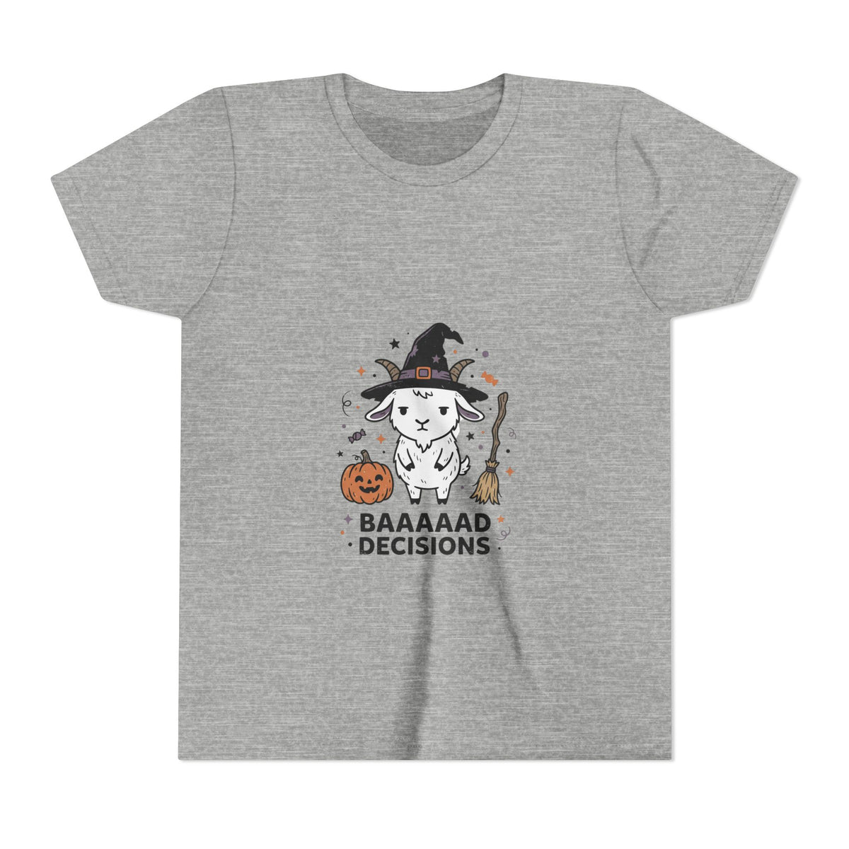 Kids Halloween Tee — 'Baaaad Decisions' Witch Sheep Graphic