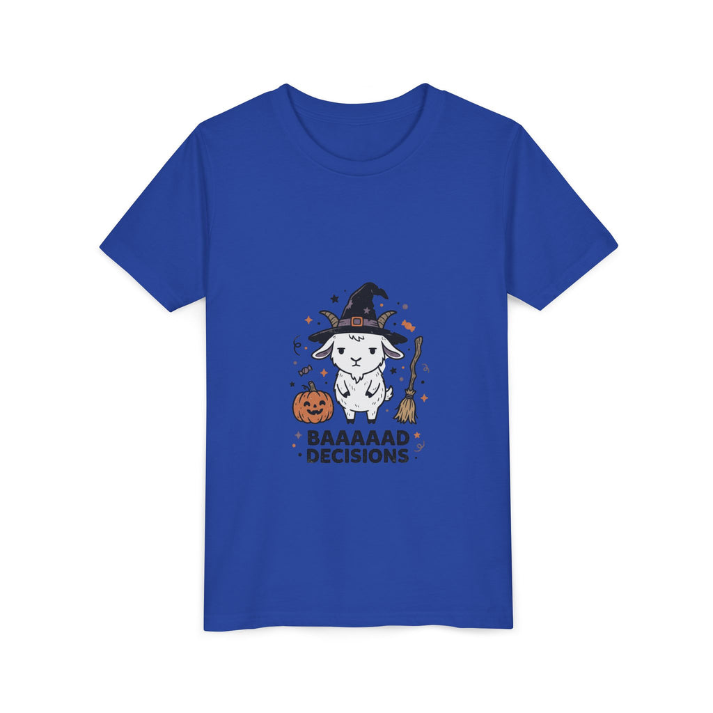 Kids Halloween Tee — 'Baaaad Decisions' Witch Sheep Graphic